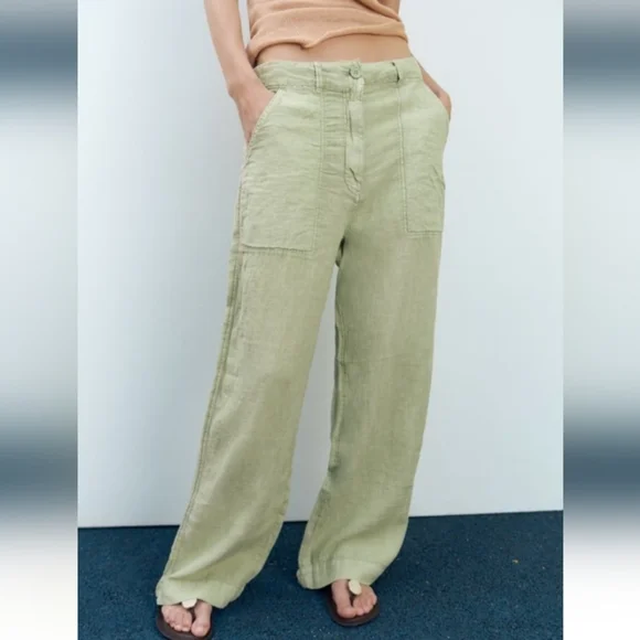 Zara Wide Leg 100% Linen  Pants - Picture 4 of 9